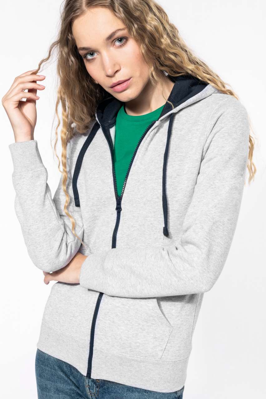 LADIES’ CONTRAST HOODED FULL ZIP SWEATSHIRT - Black/Fine Grey - Additional