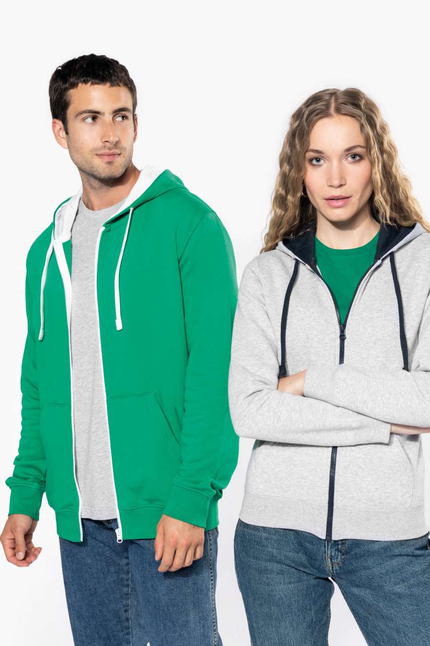 LADIES’ CONTRAST HOODED FULL ZIP SWEATSHIRT - Black/Fine Grey - Additional