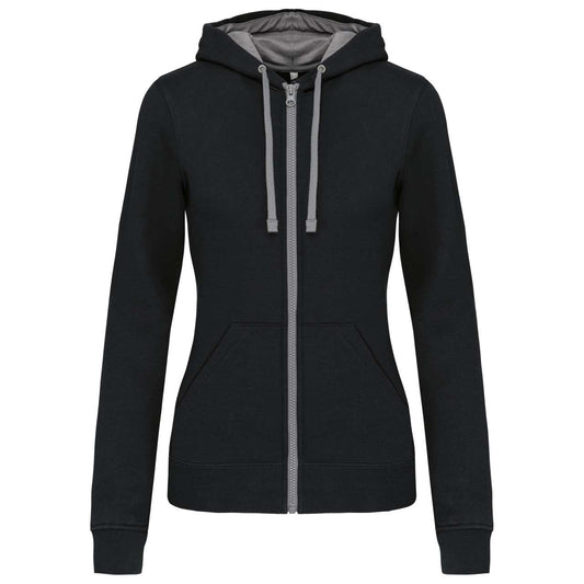 LADIES’ CONTRAST HOODED FULL ZIP SWEATSHIRT - Black/Fine Grey - Main