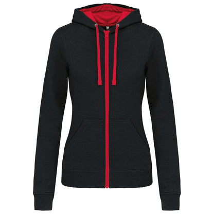 LADIES’ CONTRAST HOODED FULL ZIP SWEATSHIRT - Black/Red - Main