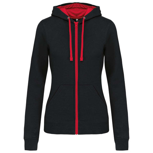 LADIES’ CONTRAST HOODED FULL ZIP SWEATSHIRT - Black/Red - Main