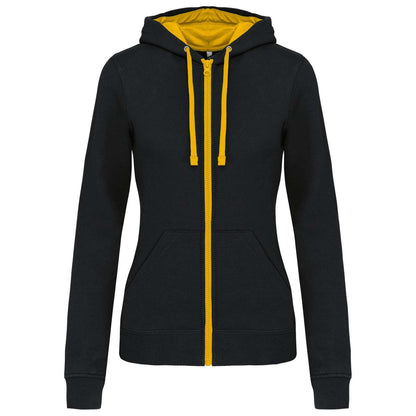 LADIES’ CONTRAST HOODED FULL ZIP SWEATSHIRT - Black/Yellow - Main