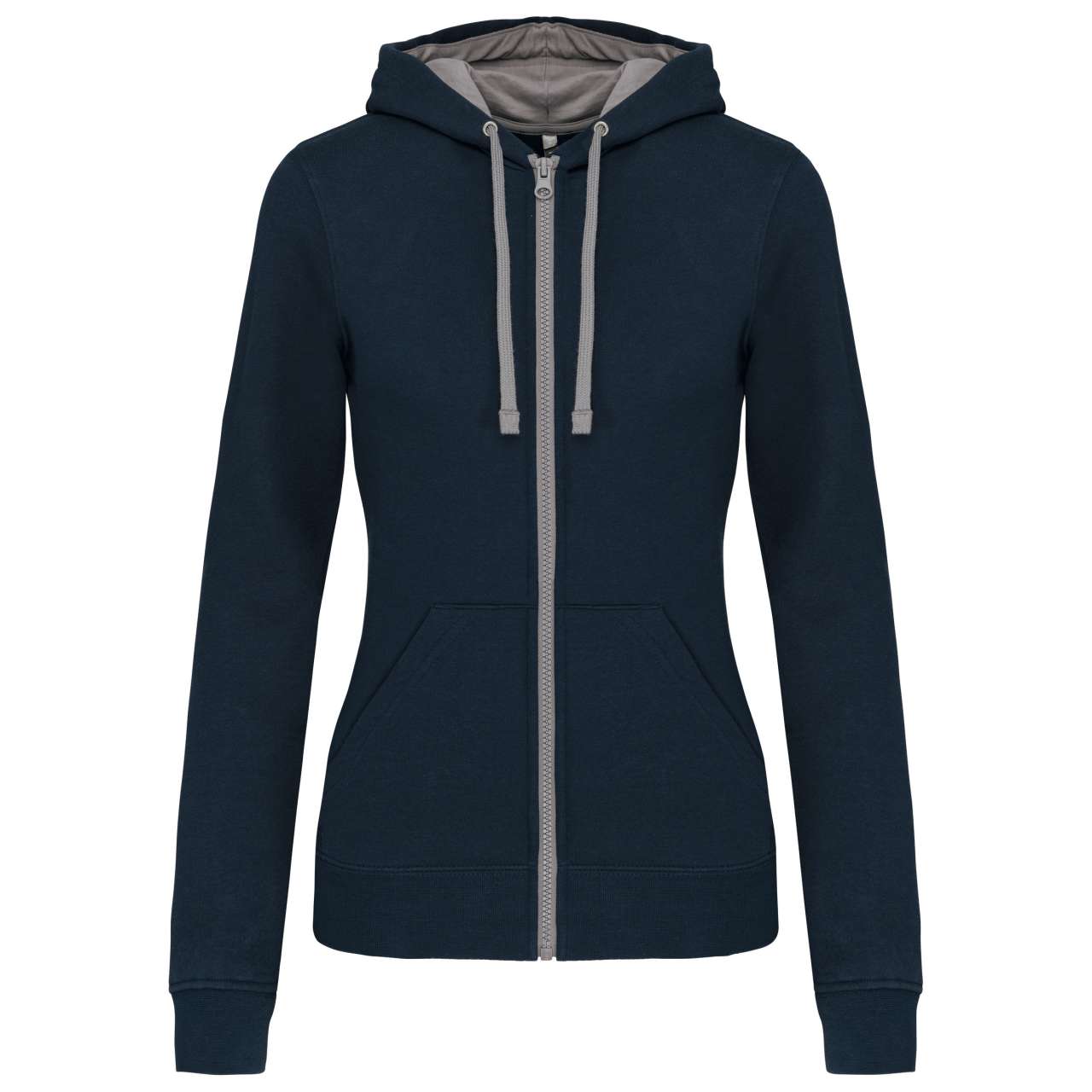 LADIES’ CONTRAST HOODED FULL ZIP SWEATSHIRT - Navy/Fine Grey - Main