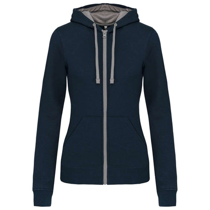 LADIES’ CONTRAST HOODED FULL ZIP SWEATSHIRT - Navy/Fine Grey - Main