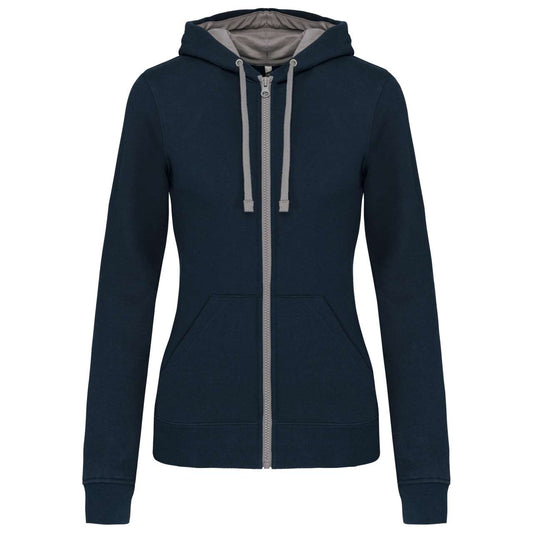 LADIES’ CONTRAST HOODED FULL ZIP SWEATSHIRT - Navy/Fine Grey - Main