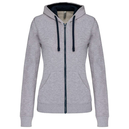 LADIES’ CONTRAST HOODED FULL ZIP SWEATSHIRT - Oxford Grey/Navy - Main