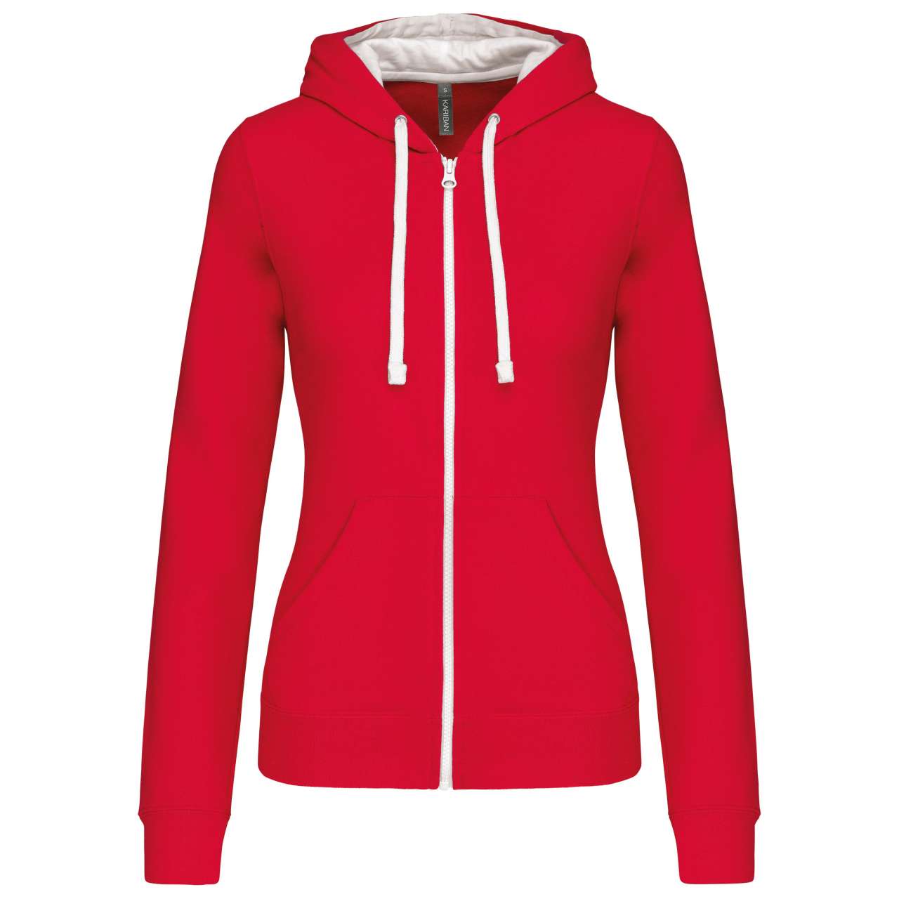 LADIES’ CONTRAST HOODED FULL ZIP SWEATSHIRT - Red/White - Main