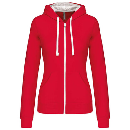 LADIES’ CONTRAST HOODED FULL ZIP SWEATSHIRT - Red/White - Main