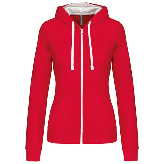 LADIES’ CONTRAST HOODED FULL ZIP SWEATSHIRT - Red/White - Main