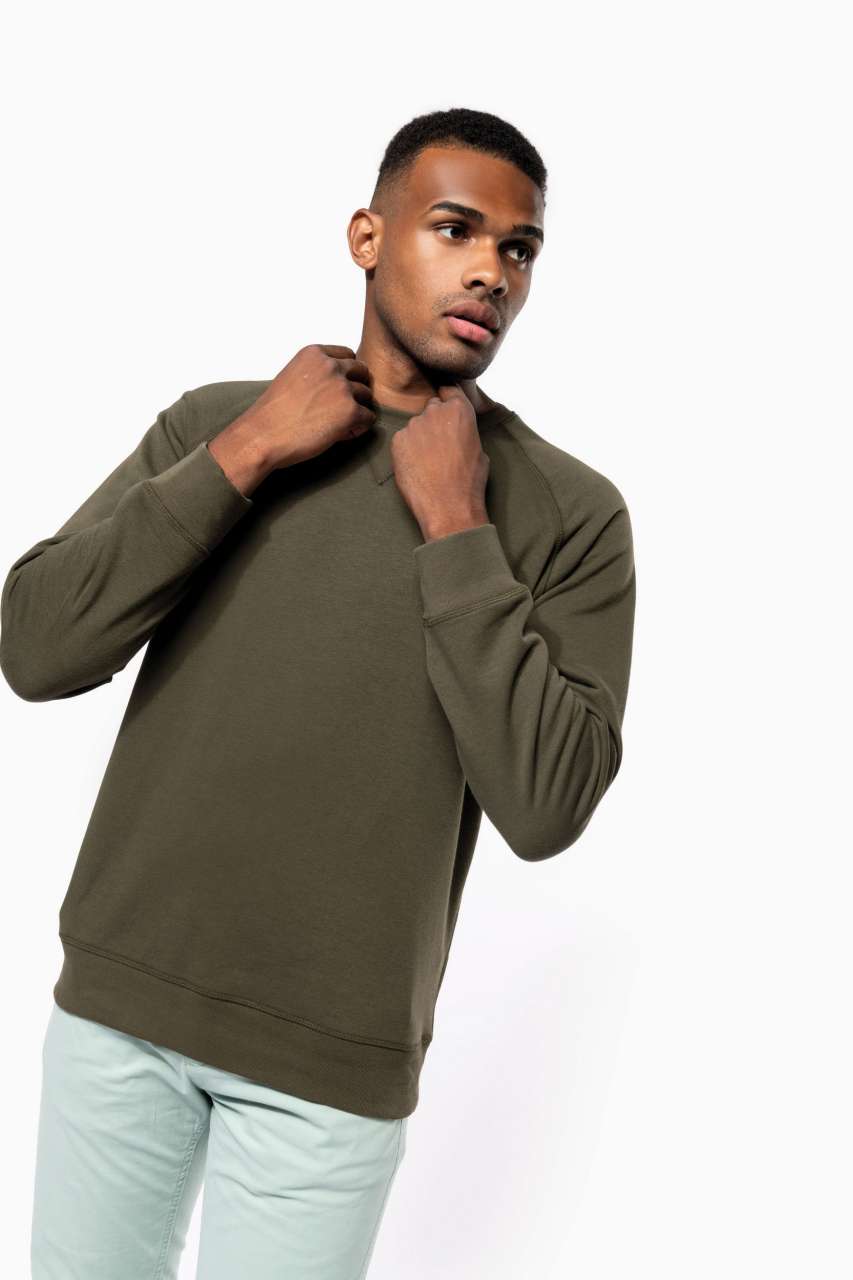 MEN'S ORGANIC COTTON CREW NECK RAGLAN SLEEVE SWEATSHIRT - Black - Additional