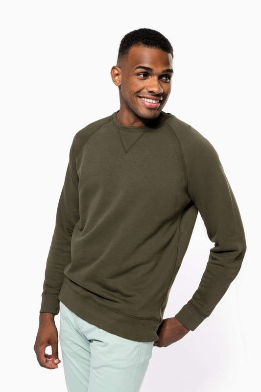 MEN'S ORGANIC COTTON CREW NECK RAGLAN SLEEVE SWEATSHIRT - Mossy Green - Model