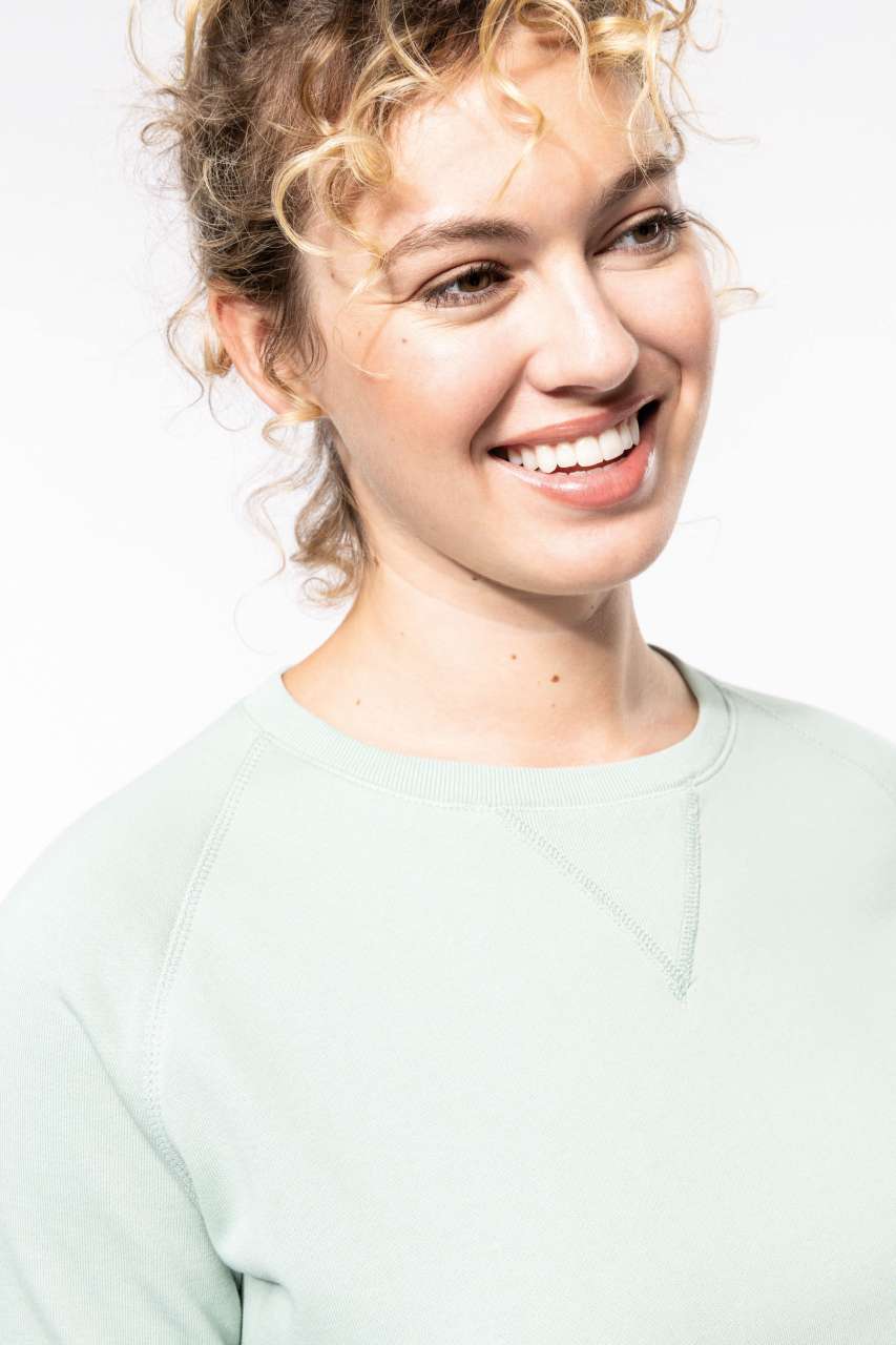 LADIES’ ORGANIC COTTON CREW NECK RAGLAN SLEEVE SWEATSHIRT - Mossy Green - Additional