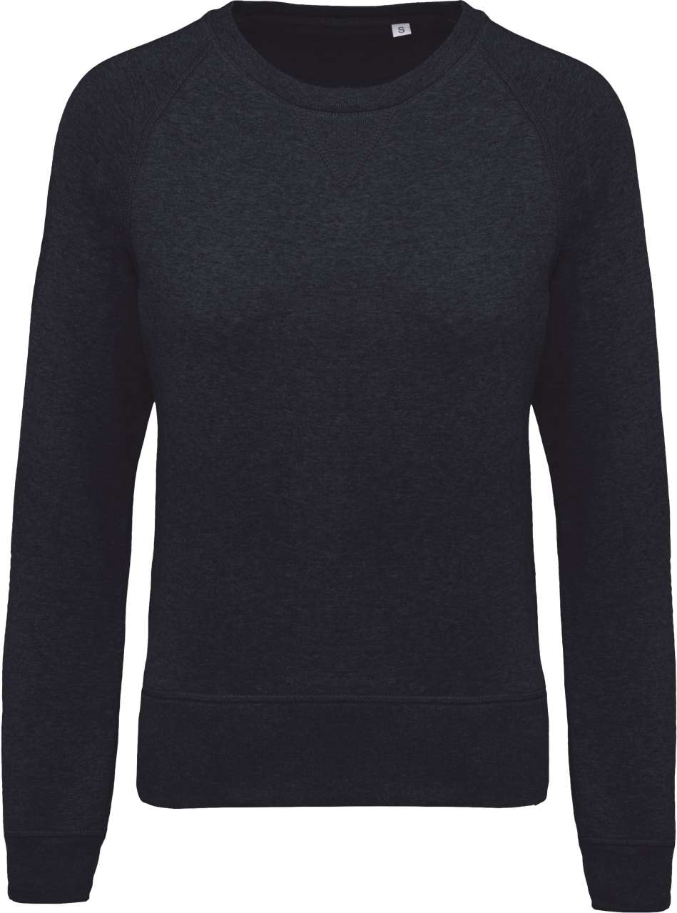 LADIES’ ORGANIC COTTON CREW NECK RAGLAN SLEEVE SWEATSHIRT - French Navy Heather - Main