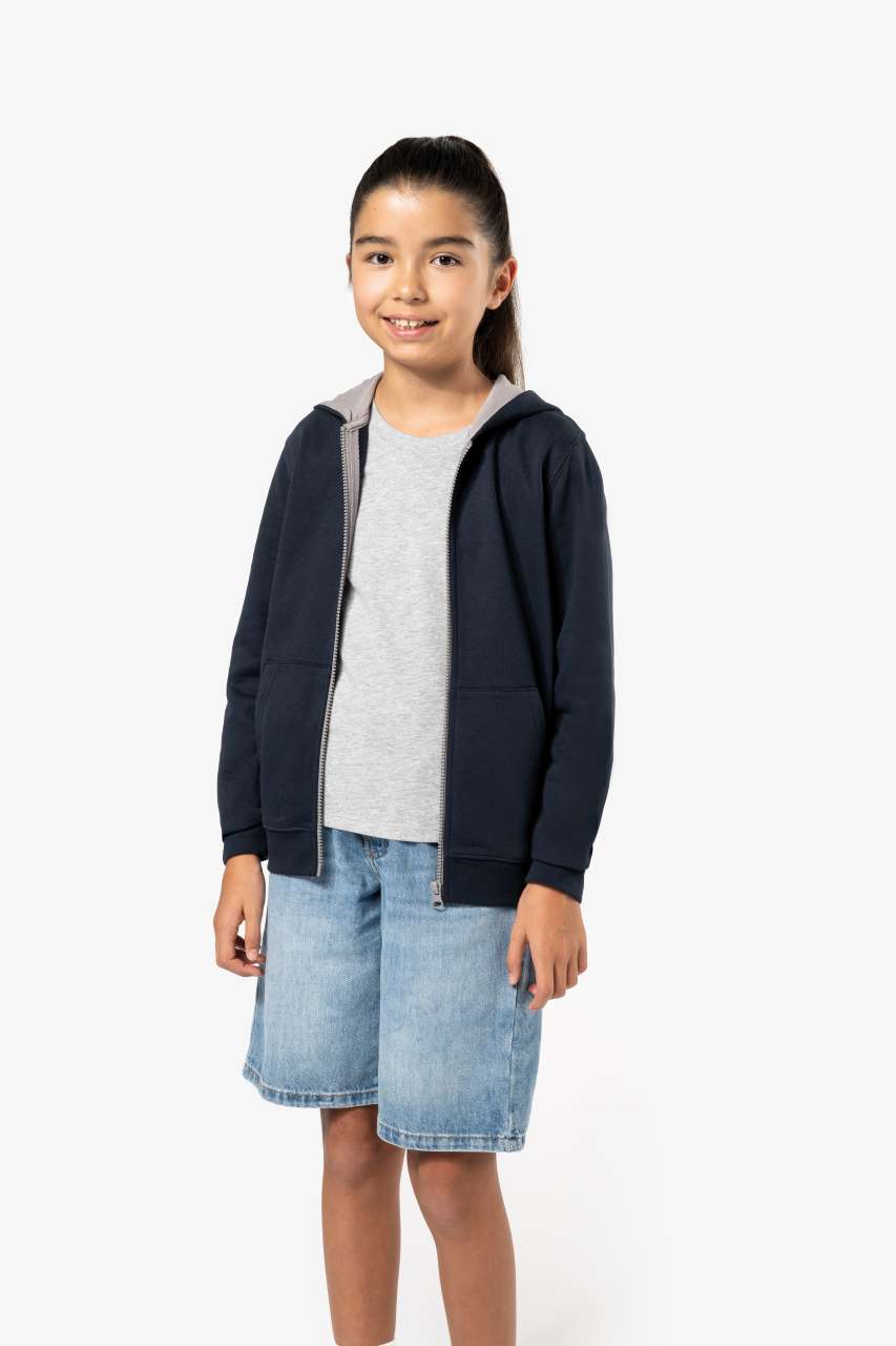 KIDS' FULL ZIP HOODED SWEATSHIRT - Black/Fine Grey - modelimageurl