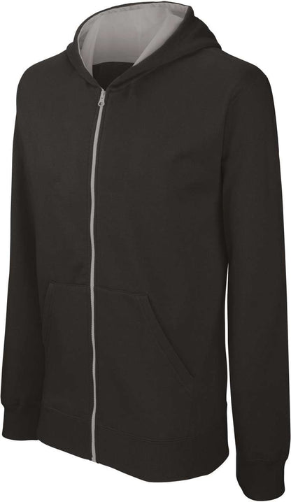 KIDS' FULL ZIP HOODED SWEATSHIRT - Black/Fine Grey - colorimageurl