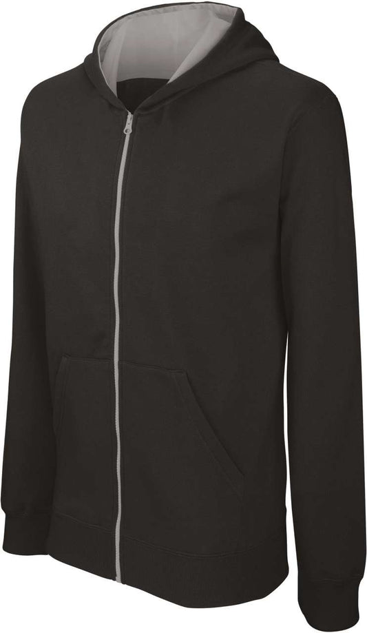 KIDS' FULL ZIP HOODED SWEATSHIRT - Black/Fine Grey - colorimageurl