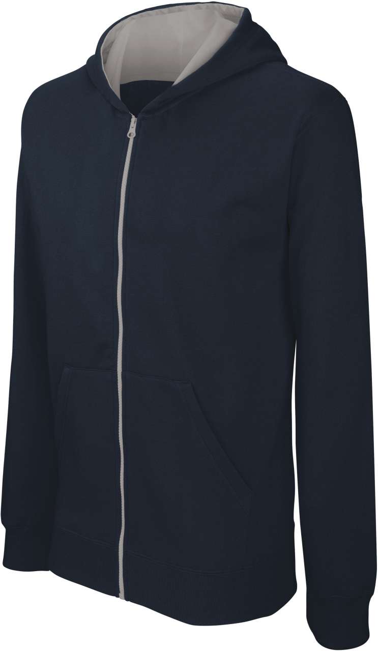 KIDS' FULL ZIP HOODED SWEATSHIRT - Navy/Fine Grey - colorimageurl
