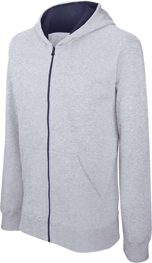 KIDS' FULL ZIP HOODED SWEATSHIRT - Oxford Grey/Navy - colorimageurl
