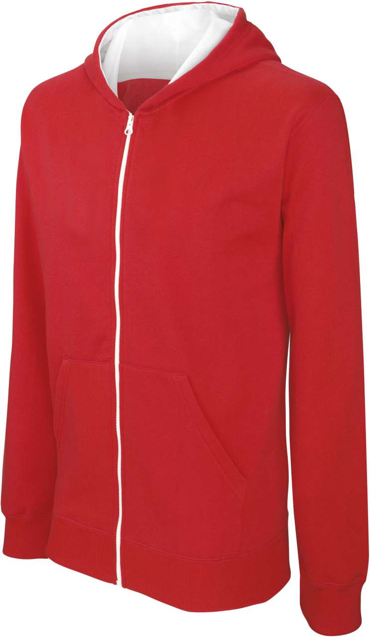KIDS' FULL ZIP HOODED SWEATSHIRT - Red/White - colorimageurl