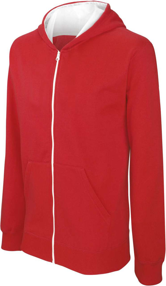 KIDS' FULL ZIP HOODED SWEATSHIRT - Red/White - colorimageurl