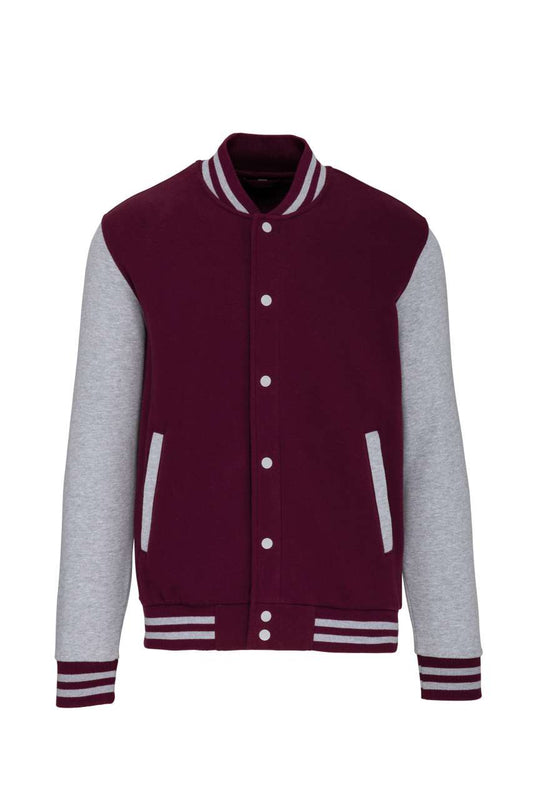 UNISEX TEDDY FLEECE JACKET - Wine/Oxford Grey - colorimageurl