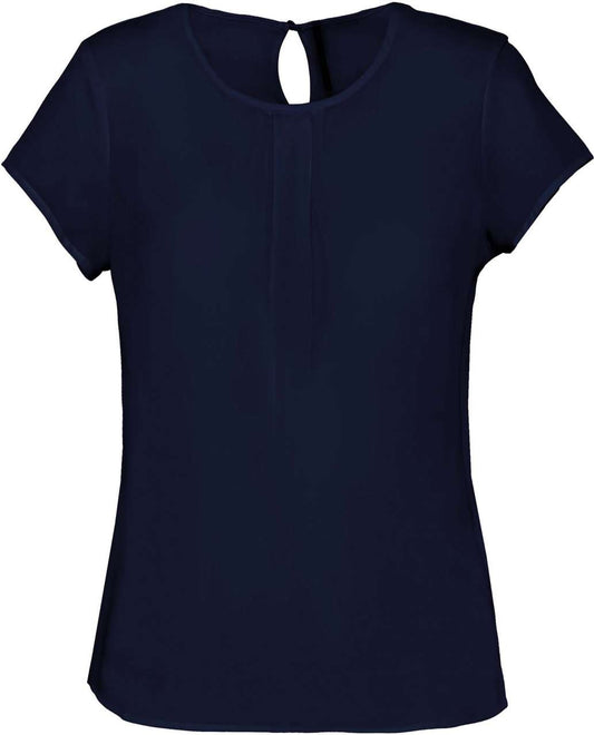 LADIES' SHORT-SLEEVED CREPE BLOUSE - Deep Sea Blue - colorimageurl