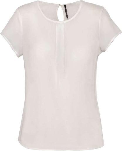 LADIES' SHORT-SLEEVED CREPE BLOUSE - Off White - colorimageurl