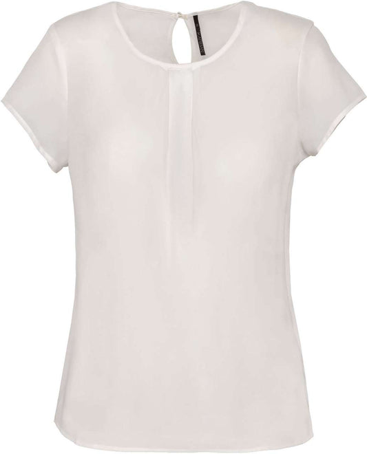 LADIES' SHORT-SLEEVED CREPE BLOUSE - Off White - colorimageurl