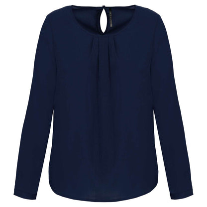 LADIES' LONG-SLEEVED CREPE BLOUSE - Deep Sea Blue - colorimageurl