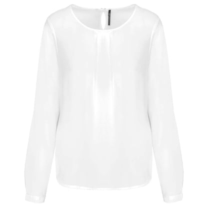 LADIES' LONG-SLEEVED CREPE BLOUSE - Off White - colorimageurl
