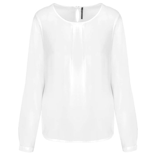 LADIES' LONG-SLEEVED CREPE BLOUSE - Off White - colorimageurl