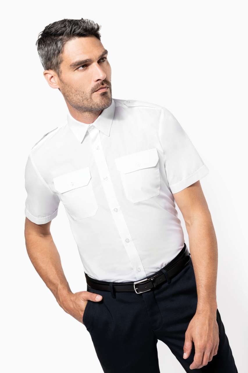 MEN'S SHORT-SLEEVED PILOT SHIRT - White - modelimageurl