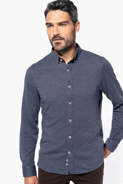 LONG-SLEEVED JACQUARD KNIT SHIRT - Jacquard Blue - modelimageurl