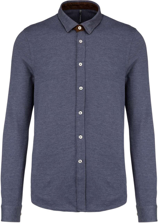 LONG-SLEEVED JACQUARD KNIT SHIRT - Jacquard Blue - colorimageurl