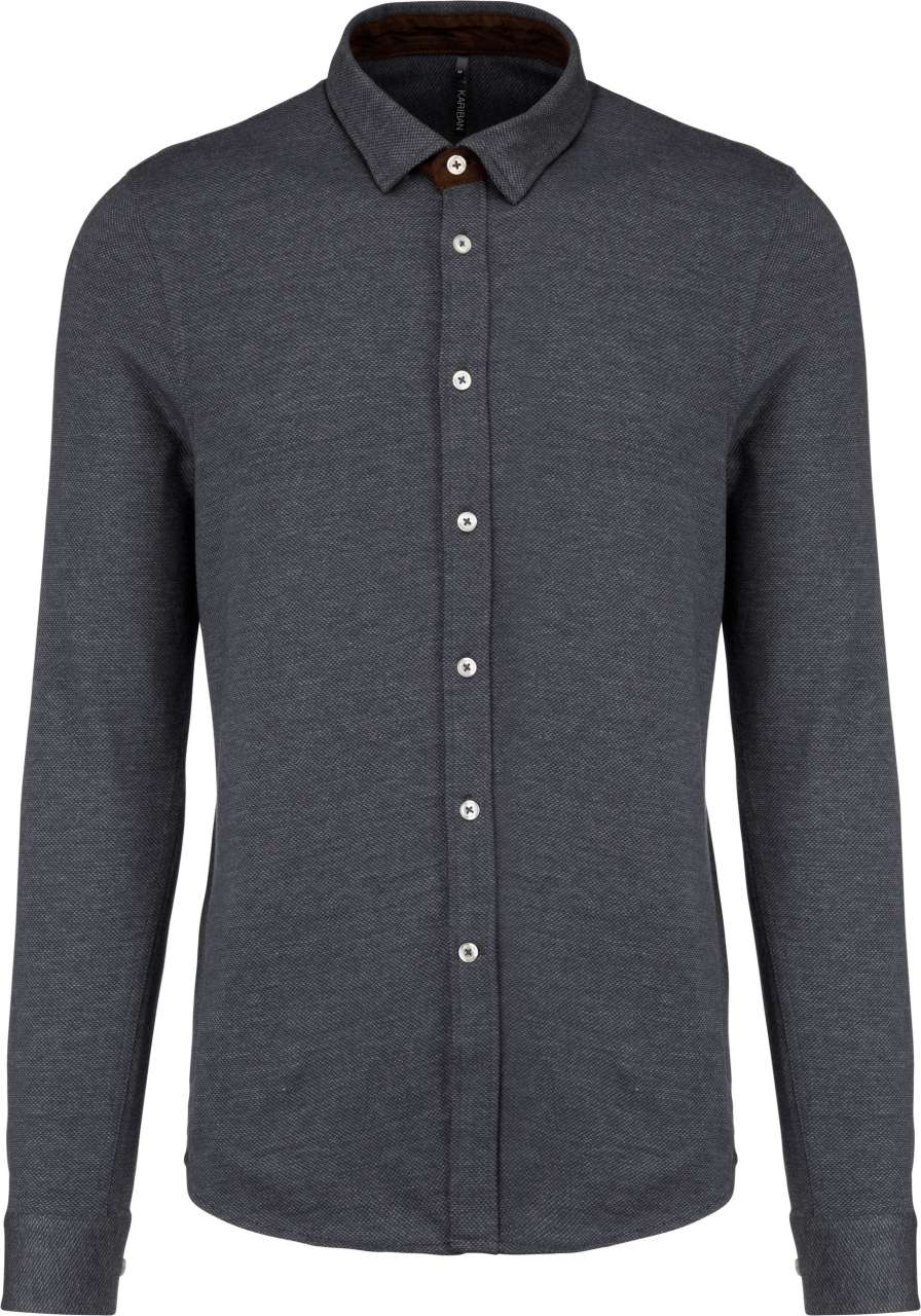 LONG-SLEEVED JACQUARD KNIT SHIRT - Jacquard Dark Grey - colorimageurl