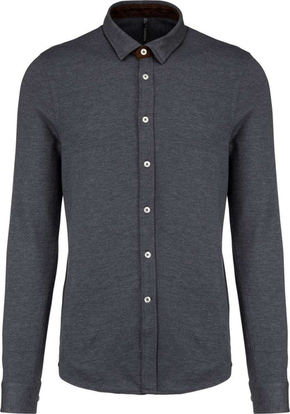 LONG-SLEEVED JACQUARD KNIT SHIRT - Jacquard Dark Grey - colorimageurl