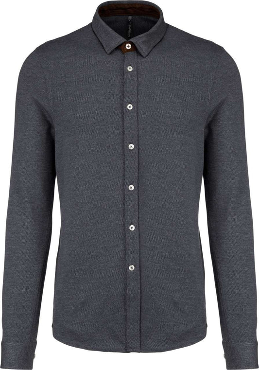 LONG-SLEEVED JACQUARD KNIT SHIRT - Jacquard Dark Grey - colorimageurl