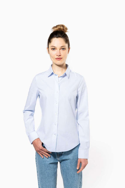 LADIES’ LONG-SLEEVED COTTON POPLIN SHIRT - Navy - Model