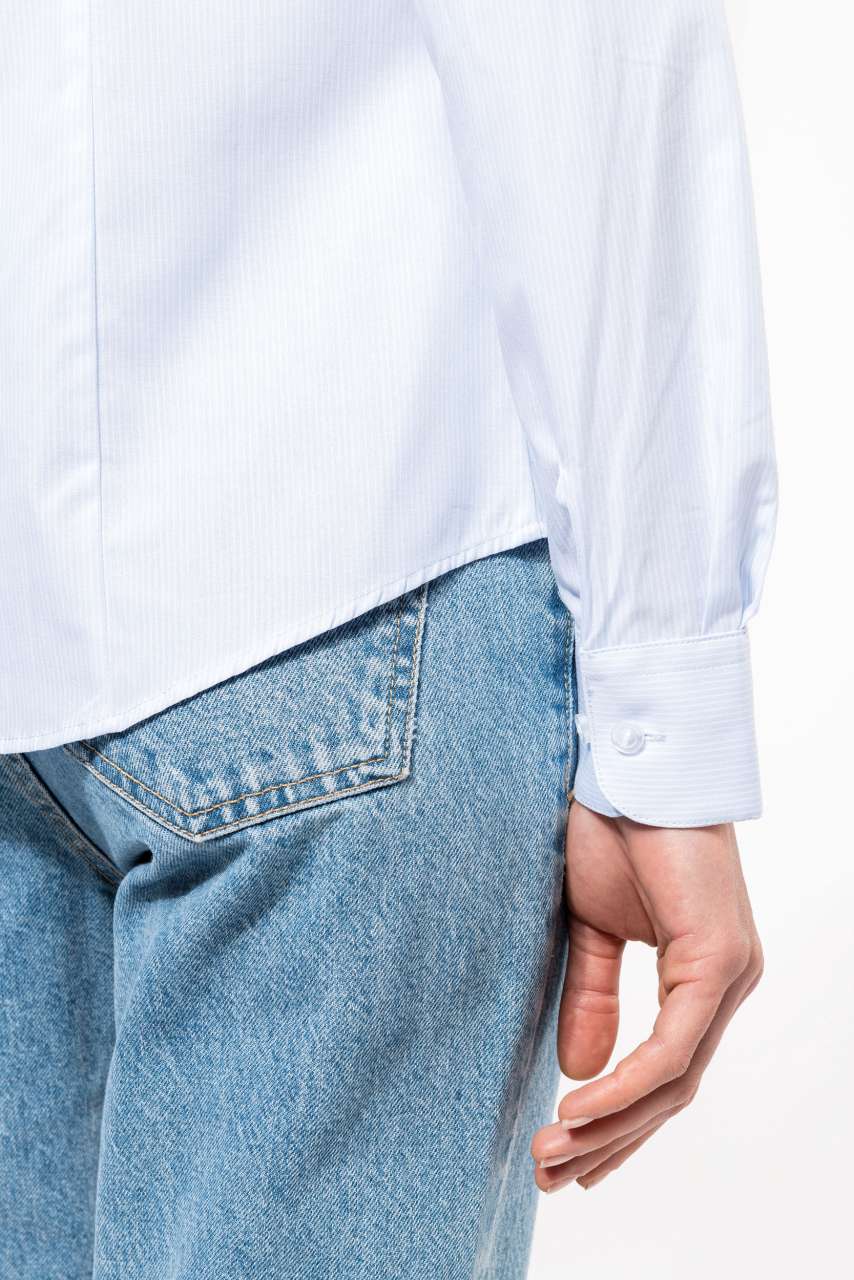 LADIES’ LONG-SLEEVED COTTON POPLIN SHIRT - Striped Pale Blue - Additional