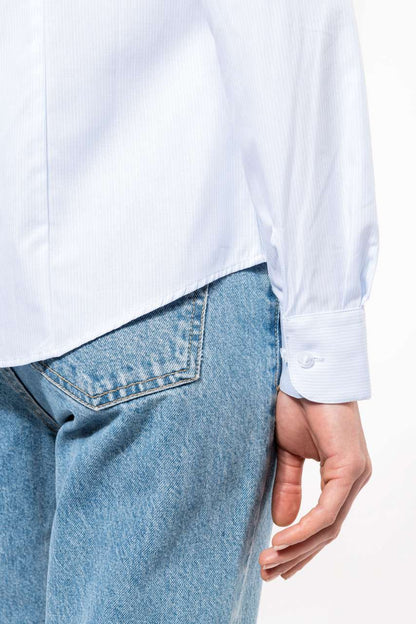 LADIES’ LONG-SLEEVED COTTON POPLIN SHIRT - Striped Pale Blue - Additional