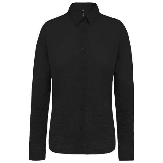 LADIES’ LONG-SLEEVED COTTON POPLIN SHIRT - Black - Main