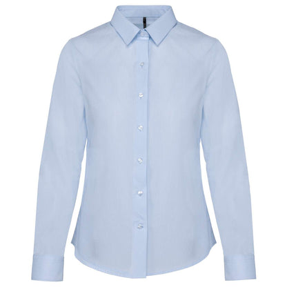 LADIES’ LONG-SLEEVED COTTON POPLIN SHIRT - Striped Pale Blue - Main