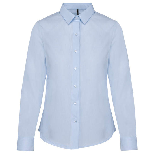 LADIES’ LONG-SLEEVED COTTON POPLIN SHIRT - Striped Pale Blue - Main
