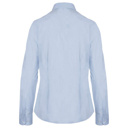 LADIES’ LONG-SLEEVED COTTON POPLIN SHIRT - Striped Pale Blue - Additional