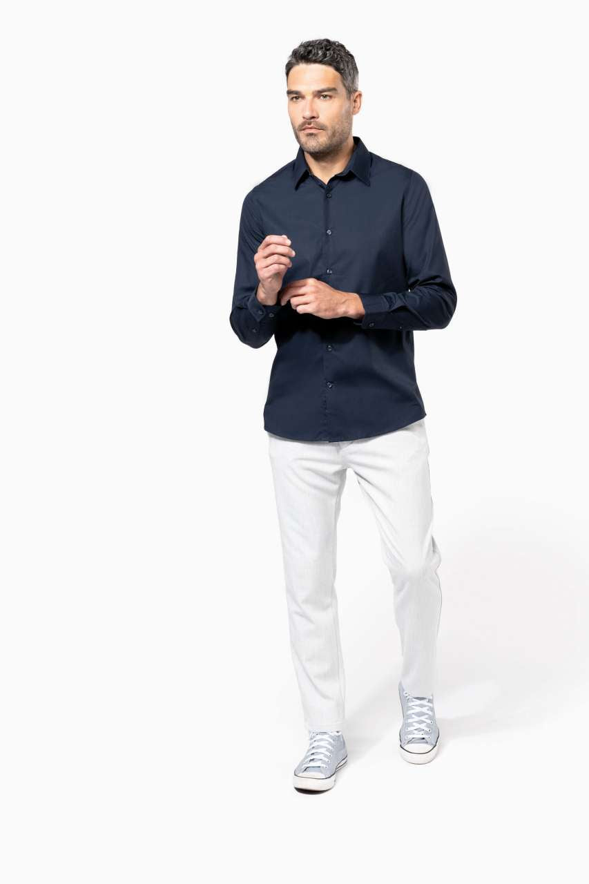 MEN’S LONG-SLEEVED COTTON POPLIN SHIRT - Navy - Additional