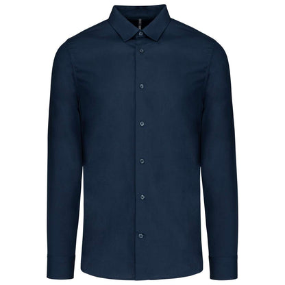 MEN’S LONG-SLEEVED COTTON POPLIN SHIRT - Navy - Main