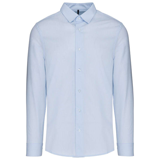 MEN’S LONG-SLEEVED COTTON POPLIN SHIRT - Striped Pale Blue - Main