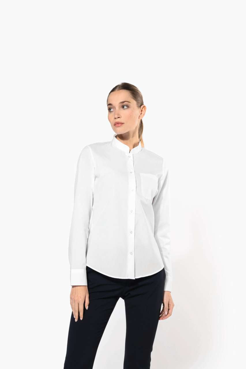 LADIES' LONG-SLEEVED MANDARIN COLLAR SHIRT - Wine - Additional