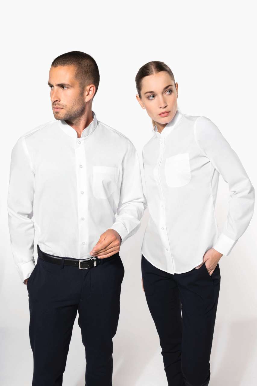 LADIES' LONG-SLEEVED MANDARIN COLLAR SHIRT - Wine - Additional
