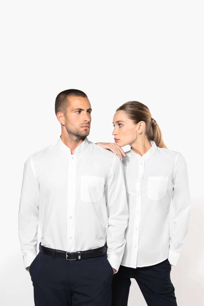 LADIES' LONG-SLEEVED MANDARIN COLLAR SHIRT - Wine - Additional